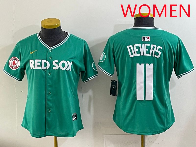 Women 2025 Boston Red Sox #11 Devers Dark Green Joint Name Nike MLB Jersey style 8